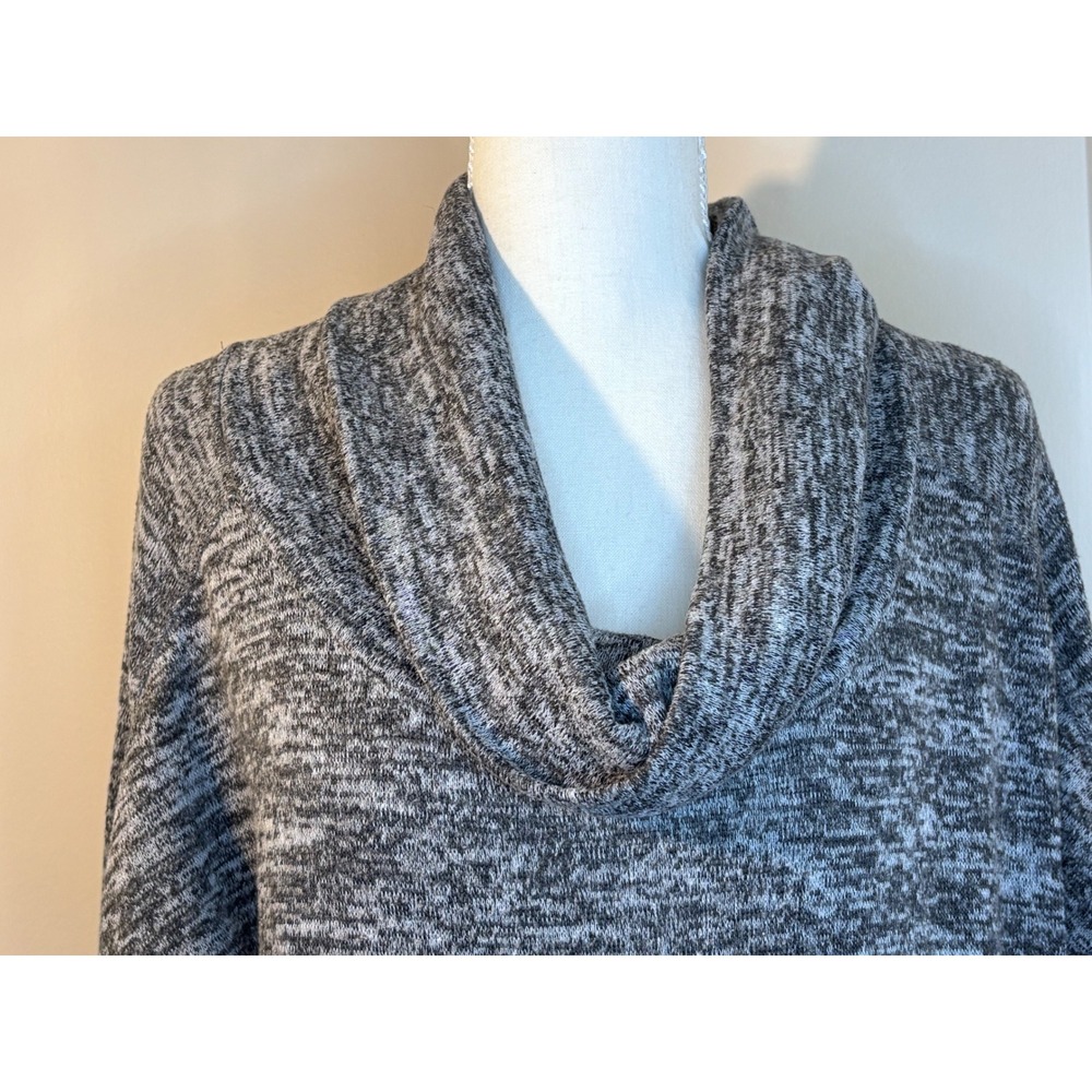 Gray Marled Cowl Neck Tunic Sweater Womens Large Cozy Soft Lightweight Casual